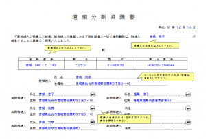 遺産分割協議書（記入例）