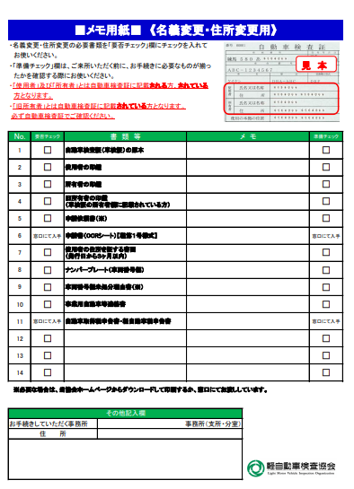 名義変更 住所変更チェックリスト 車庫証明 名義変更サポート 仙台 宮城